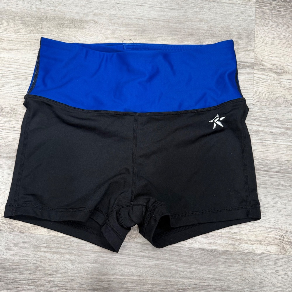 Rebel Athletic Blue Black Spandex Cheer Shorts Women Adult Small P213 01F